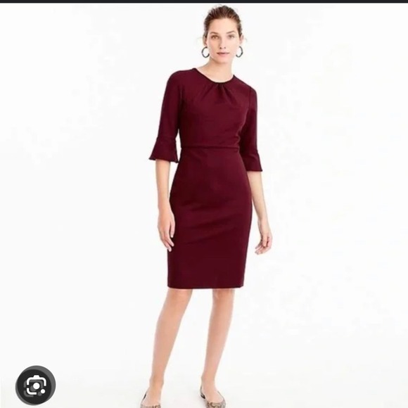 J. Crew Dresses & Skirts - J.Crew Burgundy Bell Sleeve Sheath‎ Dress Size 6 Lined Stretch Work Cocktail